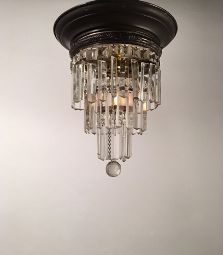 Set 3 Bronze Art Nouveau Crystal Shower Flush Lights